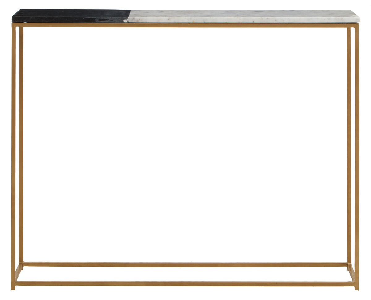 Black and White Marble Console Table with Gold and Black Metal Frame, Corra
