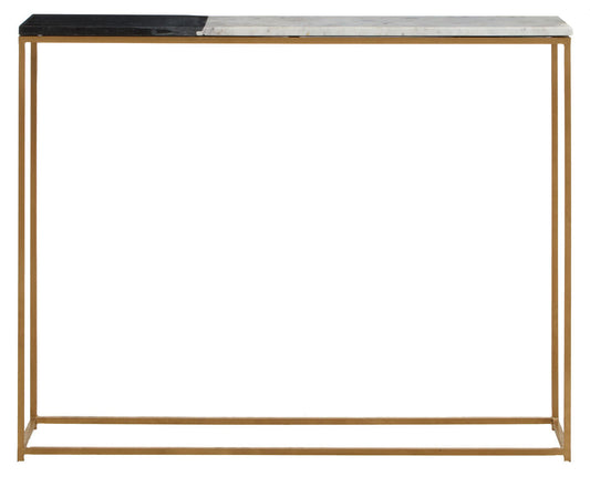 White and Black Marble Console Table with Warm Metallic Frame | Corra