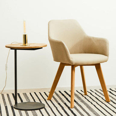 Natural Round Wooden Top C-Shaped Side Table Black Metal Base | Corra