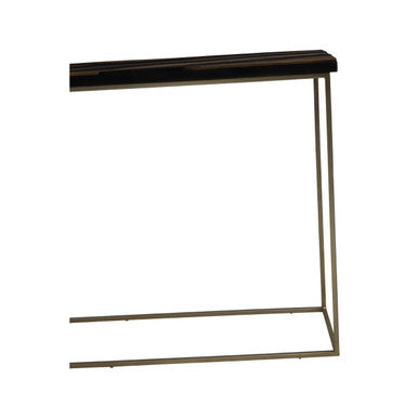 Aris Black and Gold Striped Acacia Wood Console Table with Interconnected Metal Legs, Aris