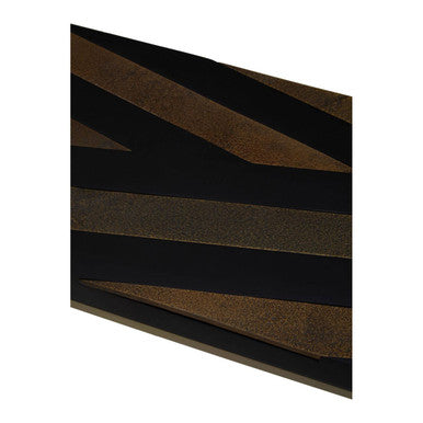 Aris Black and Gold Striped Acacia Wood Console Table with Interconnected Metal Legs, Aris