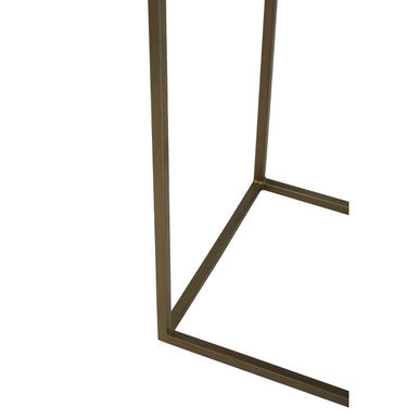 Aris Black and Gold Striped Acacia Wood Console Table with Interconnected Metal Legs, Aris