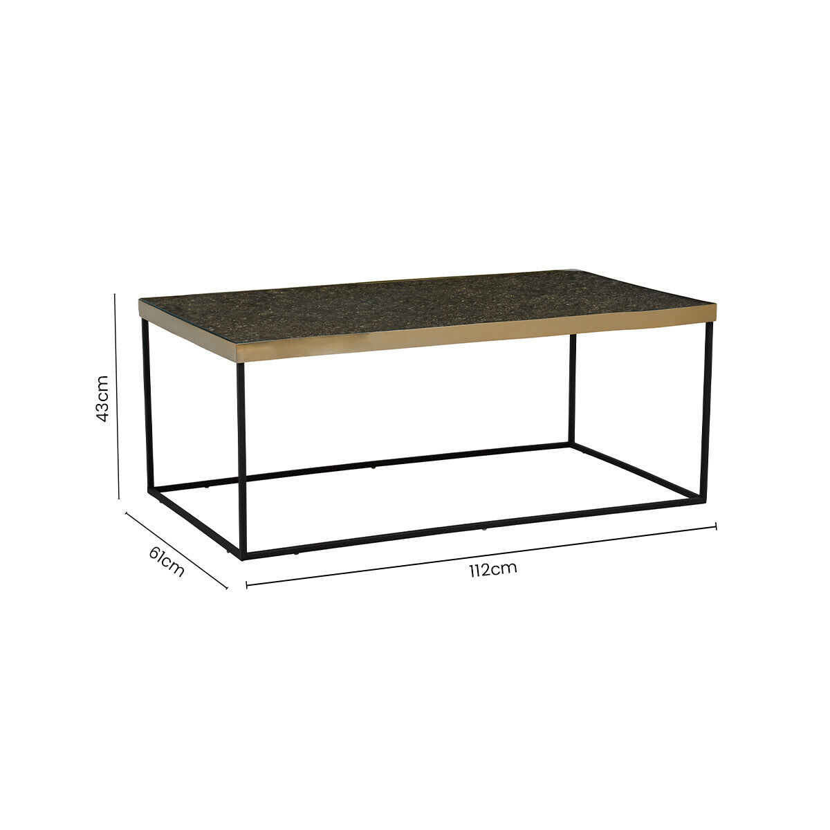 Aris Black and Gold Striped Acacia Wood Coffee Table with Interconnected Metal Legs, Aris