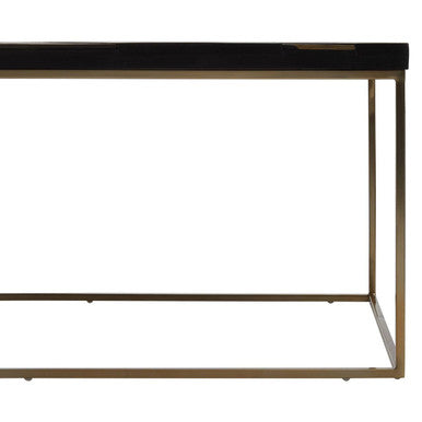 Aris Black and Gold Striped Acacia Wood Coffee Table with Interconnected Metal Legs, Aris