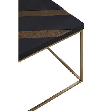Aris Black and Gold Striped Acacia Wood Coffee Table with Interconnected Metal Legs, Aris