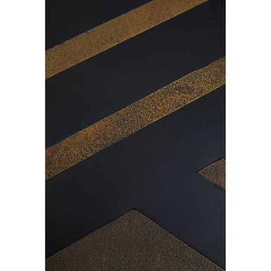 Aris Black and Gold Striped Acacia Wood Coffee Table with Interconnected Metal Legs, Aris