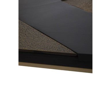 Aris Black and Gold Striped Acacia Wood Coffee Table with Interconnected Metal Legs, Aris