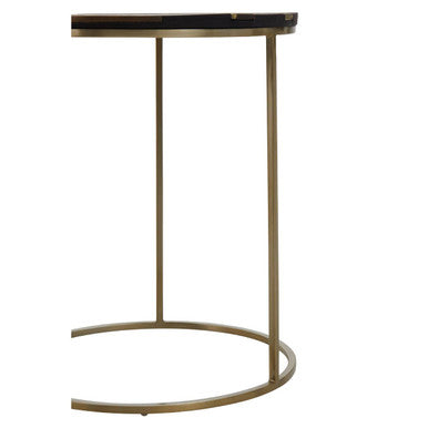Aris Black and Gold Striped Acacia Wood Round Coffee Table with Interconnected Metal Legs, Aris