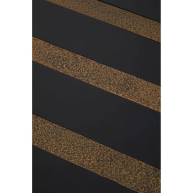 Aris Black and Gold Striped Acacia Wood Round Coffee Table with Interconnected Metal Legs, Aris
