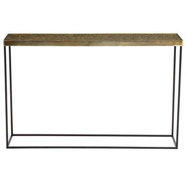 Gold Finish Console Table with Black Metal Interconnected Legs, Akola
