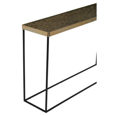 Gold Finish Console Table with Black Metal Interconnected Legs, Akola
