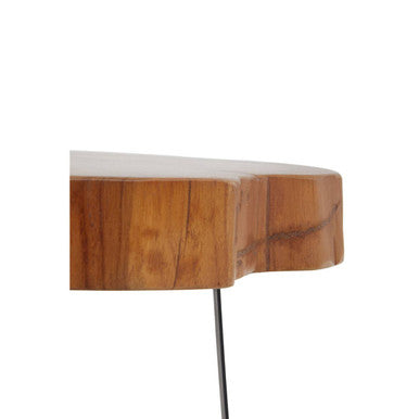 Solid Teak Wood Side Table with Asymmetric Top and Black Cross Bas, Manado