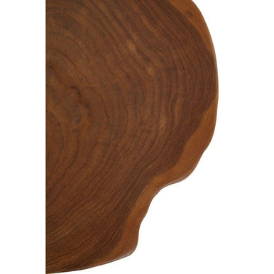 Solid Teak Wood Side Table with Asymmetric Top and Black Cross Bas, Manado