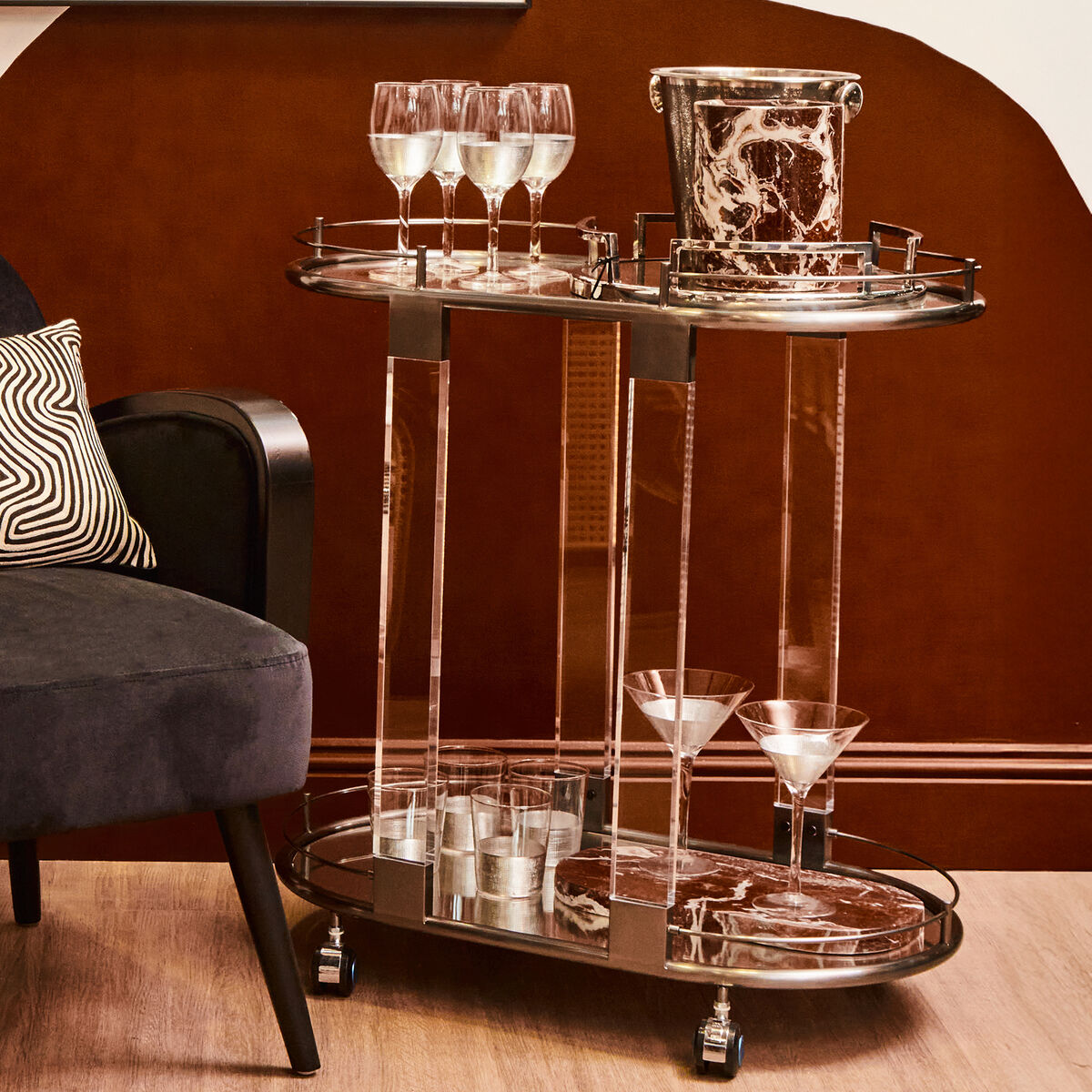 Oria Drinks Trolley in Metallic Frame