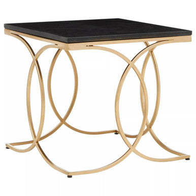 Black Marble Top Side Table with Gold Finish Interlocking Stainless Steel Frame, Kia