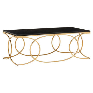 Black Marble Top Coffee Table with Gold Finish Stainless Steel Frame, Kia
