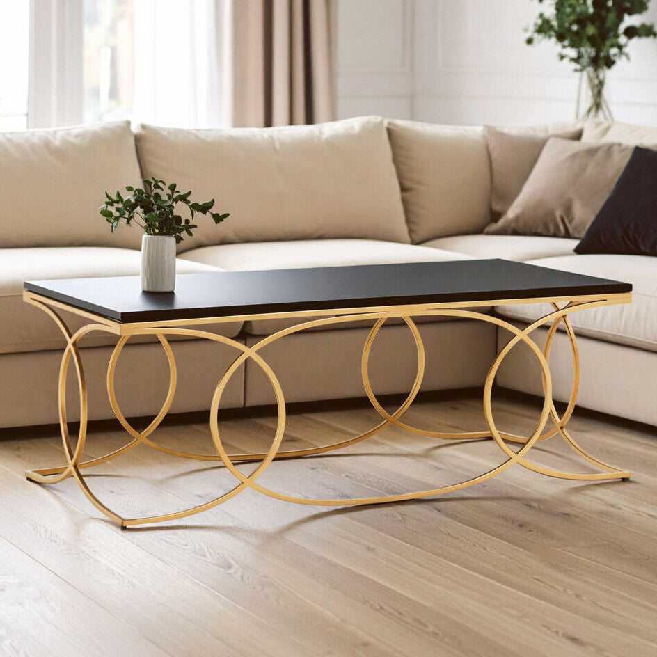 Black Marble Top Coffee Table with Gold Finish Stainless Steel Frame, Kia