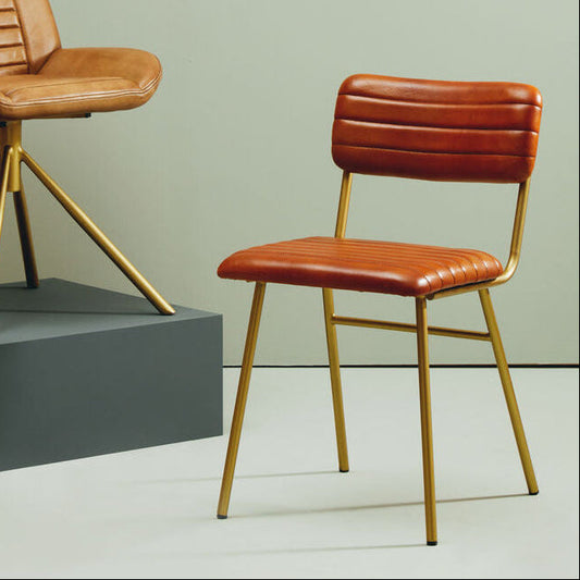 Buffalo Tan Leather Dining Chair With Gold Finish Frame