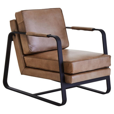 Buffalo Light Brown Leather Armchair With Black Iron Frame