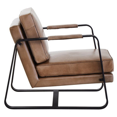 Buffalo Light Brown Leather Armchair With Black Iron Frame