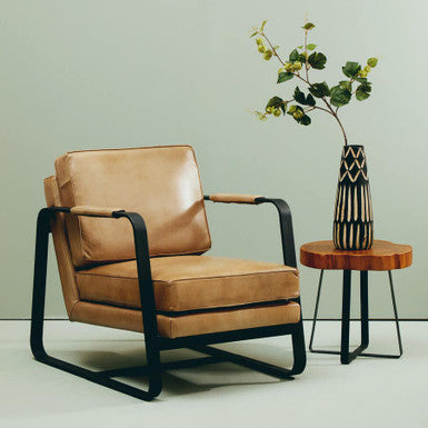 Buffalo Light Brown Leather Armchair With Black Iron Frame