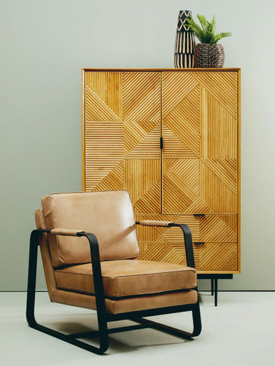 Buffalo Light Brown Leather Armchair With Black Iron Frame