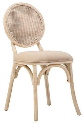 Cebu White Wash Wood and Rattan Dining Chair with Beige Seat