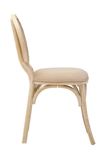 Cebu White Wash Wood and Rattan Dining Chair with Beige Seat