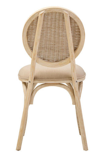 Cebu White Wash Wood and Rattan Dining Chair with Beige Seat