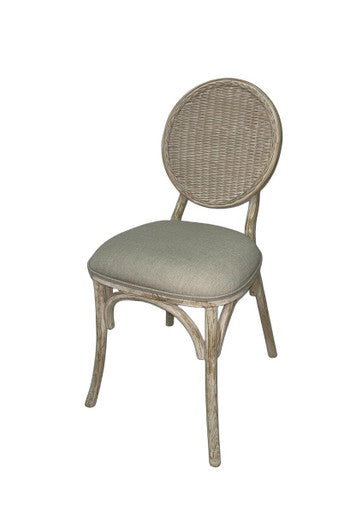 Cebu White Wash Wood and Rattan Dining Chair with Beige Seat