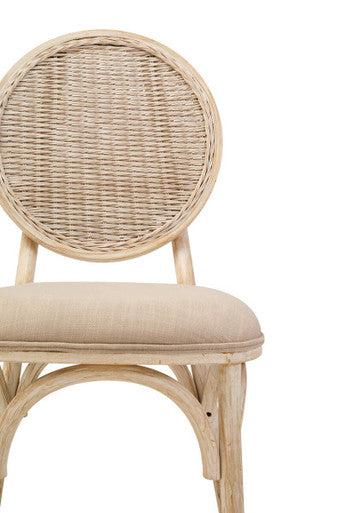 Cebu White Wash Wood and Rattan Dining Chair with Beige Seat