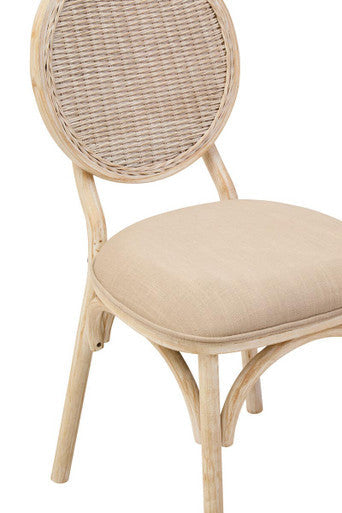 Cebu White Wash Wood and Rattan Dining Chair with Beige Seat