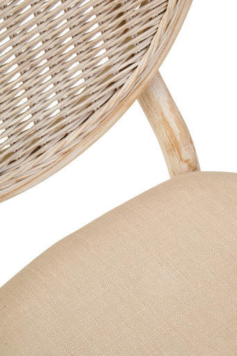 Cebu White Wash Wood and Rattan Dining Chair with Beige Seat