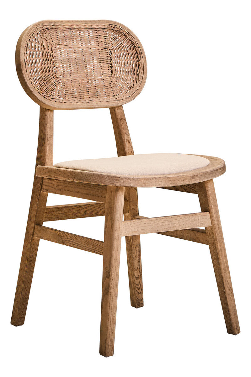 Cebu Grey Wash Wood and Rattan Dining Chair with Beige Seat