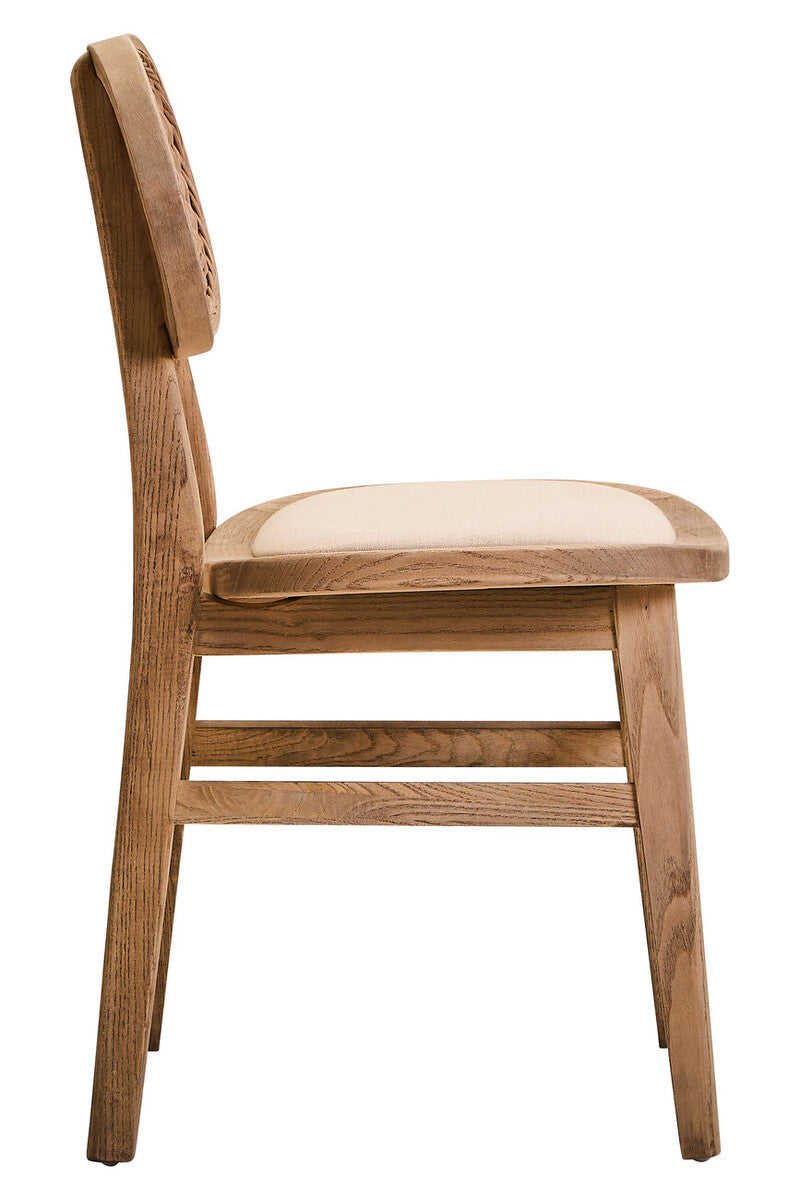 Cebu Grey Wash Wood and Rattan Dining Chair with Beige Seat