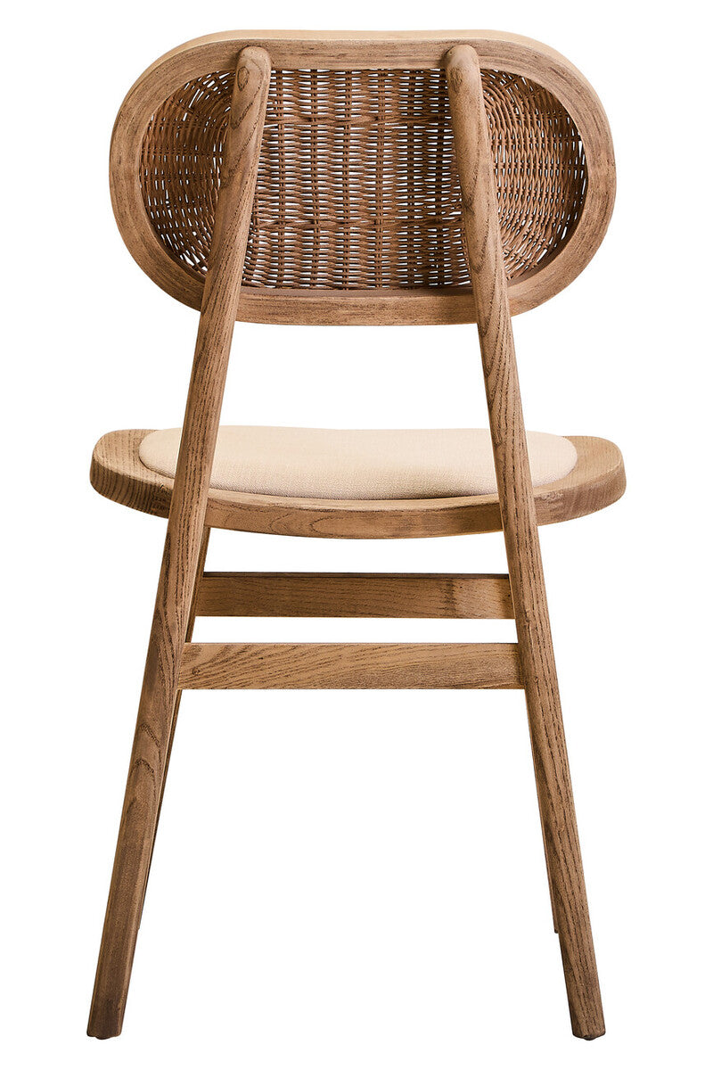 Cebu Grey Wash Wood and Rattan Dining Chair with Beige Seat