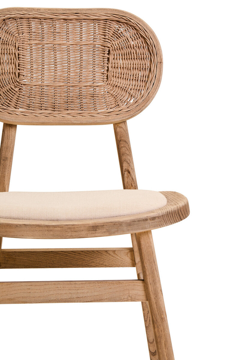 Cebu Grey Wash Wood and Rattan Dining Chair with Beige Seat