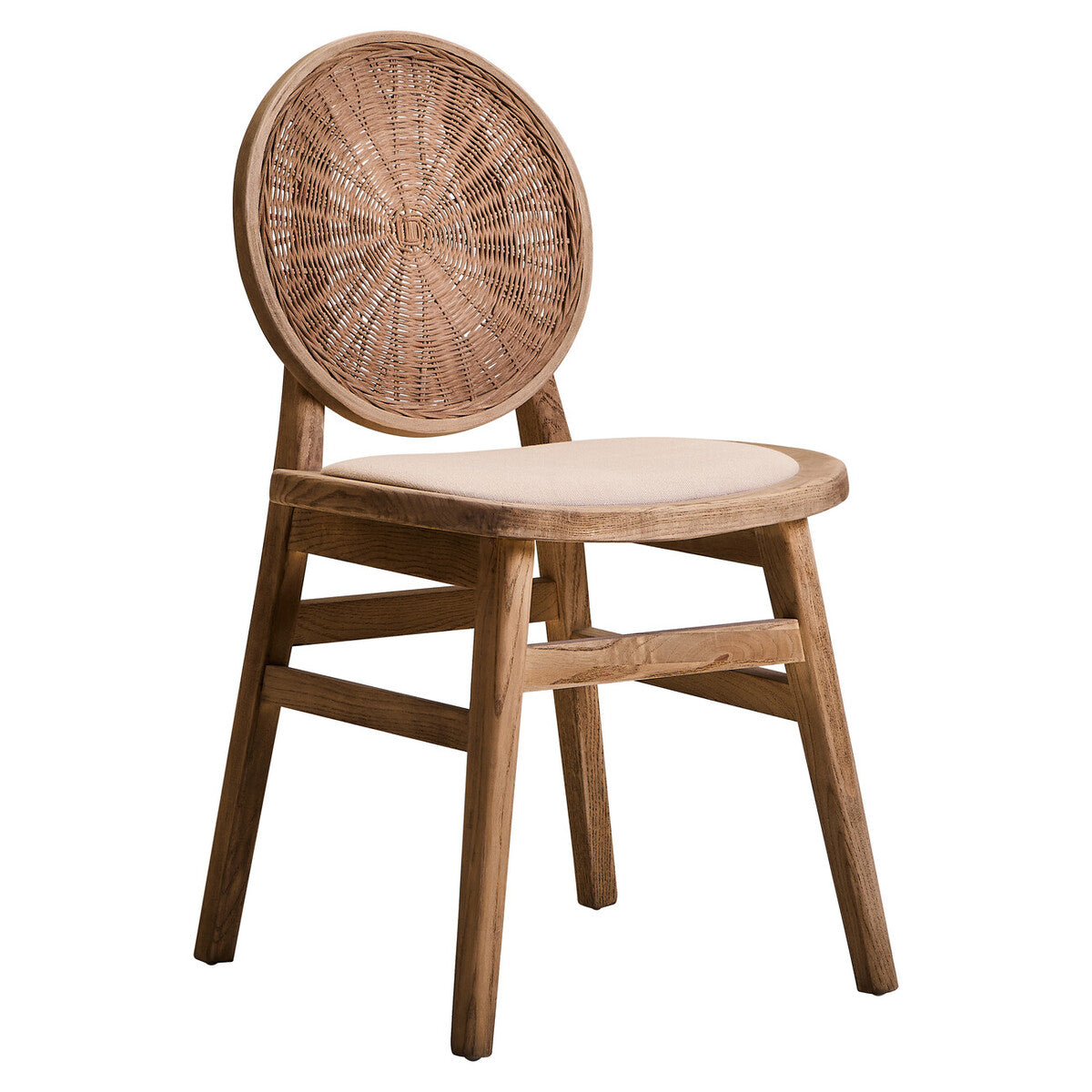 Cebu White Wash Wood and Round Rattan Dining Chair with Beige Seat