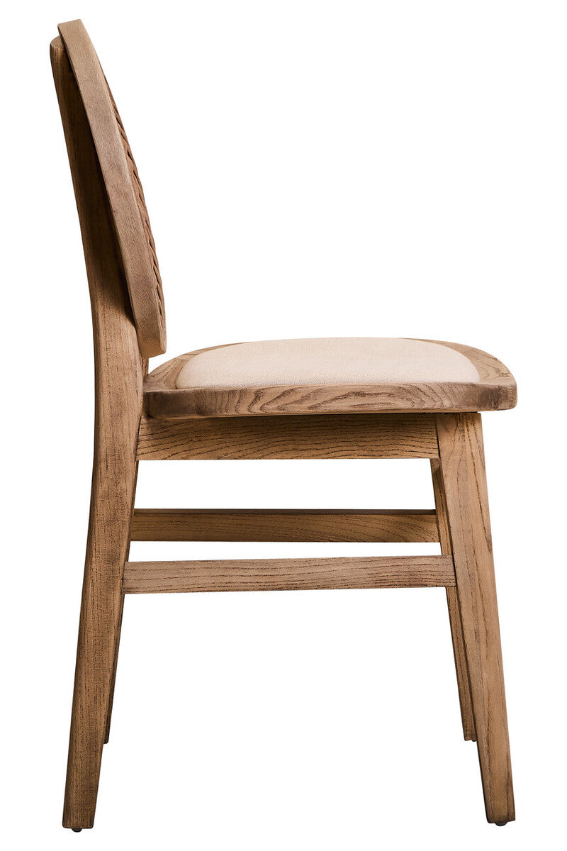 Cebu White Wash Wood and Round Rattan Dining Chair with Beige Seat