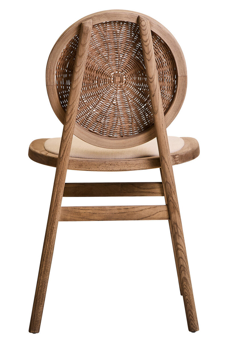 Cebu White Wash Wood and Round Rattan Dining Chair with Beige Seat
