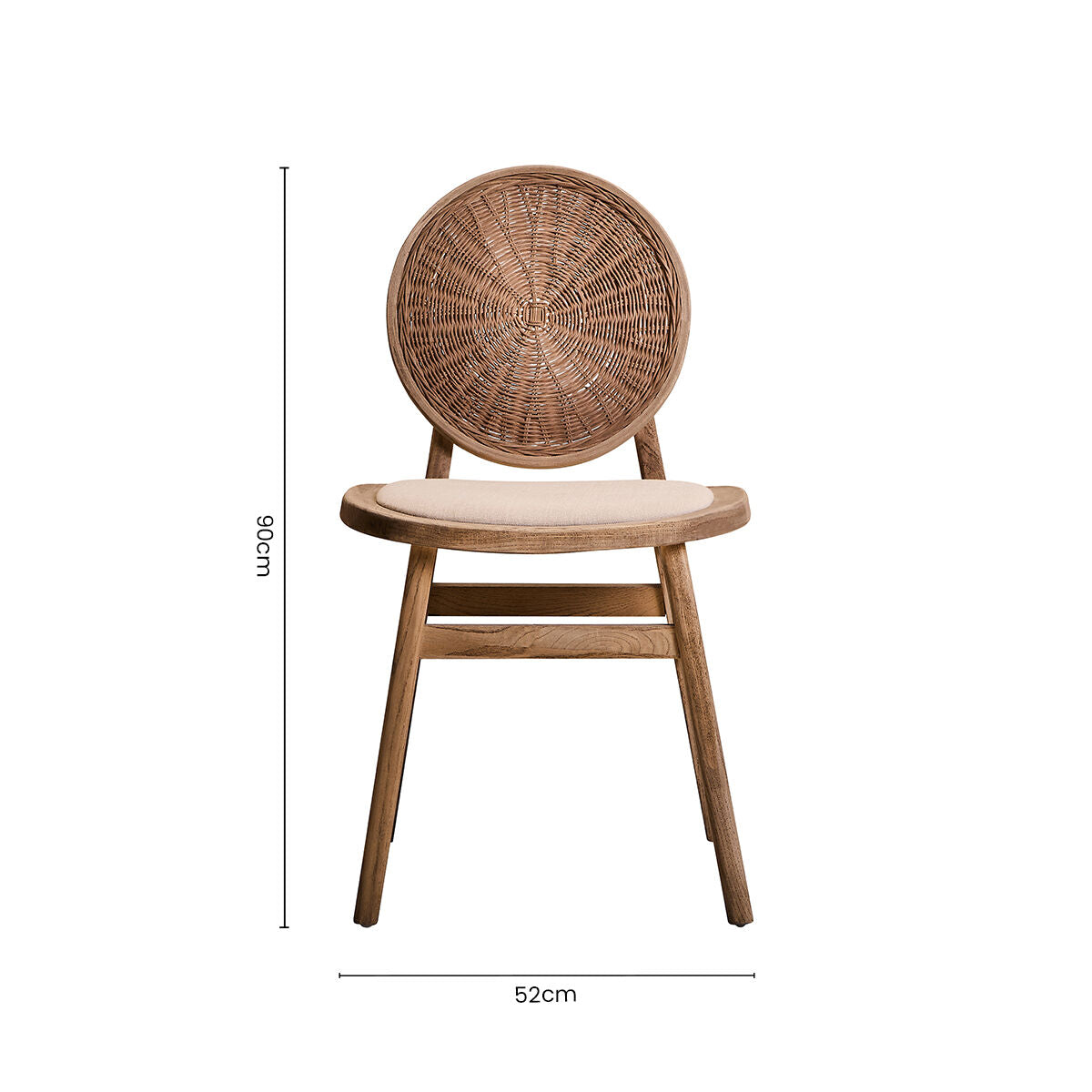 Cebu White Wash Wood and Round Rattan Dining Chair with Beige Seat