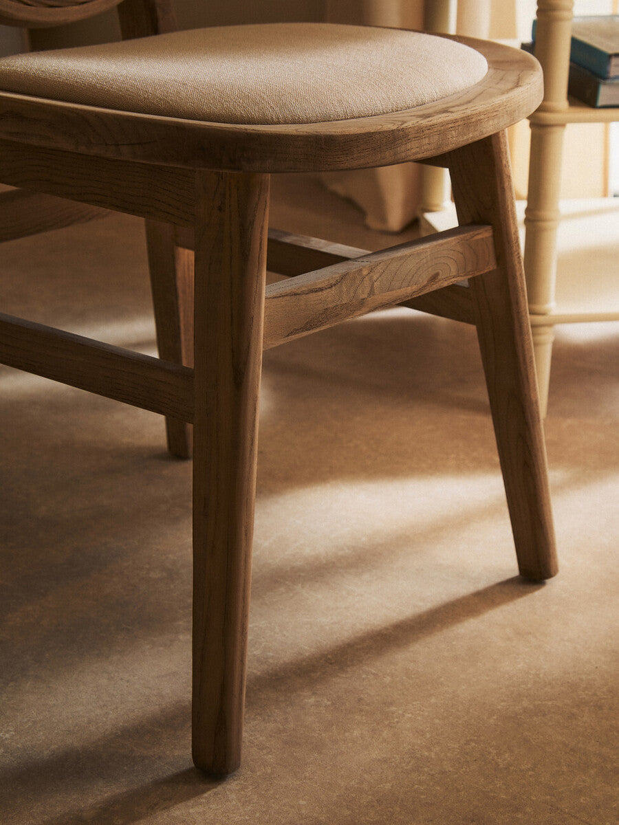 Cebu White Wash Wood and Round Rattan Dining Chair with Beige Seat