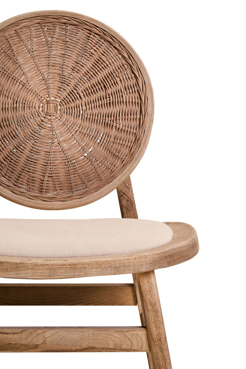 Cebu White Wash Wood and Round Rattan Dining Chair with Beige Seat
