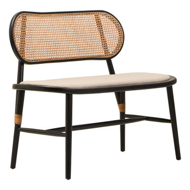 Cebu Black Wood Bench with Rattan Backrest