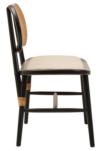 Cebu Black Wood Bench with Rattan Backrest