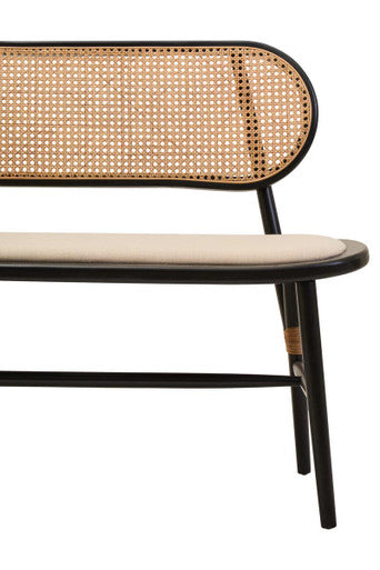 Cebu Black Wood Bench with Rattan Backrest