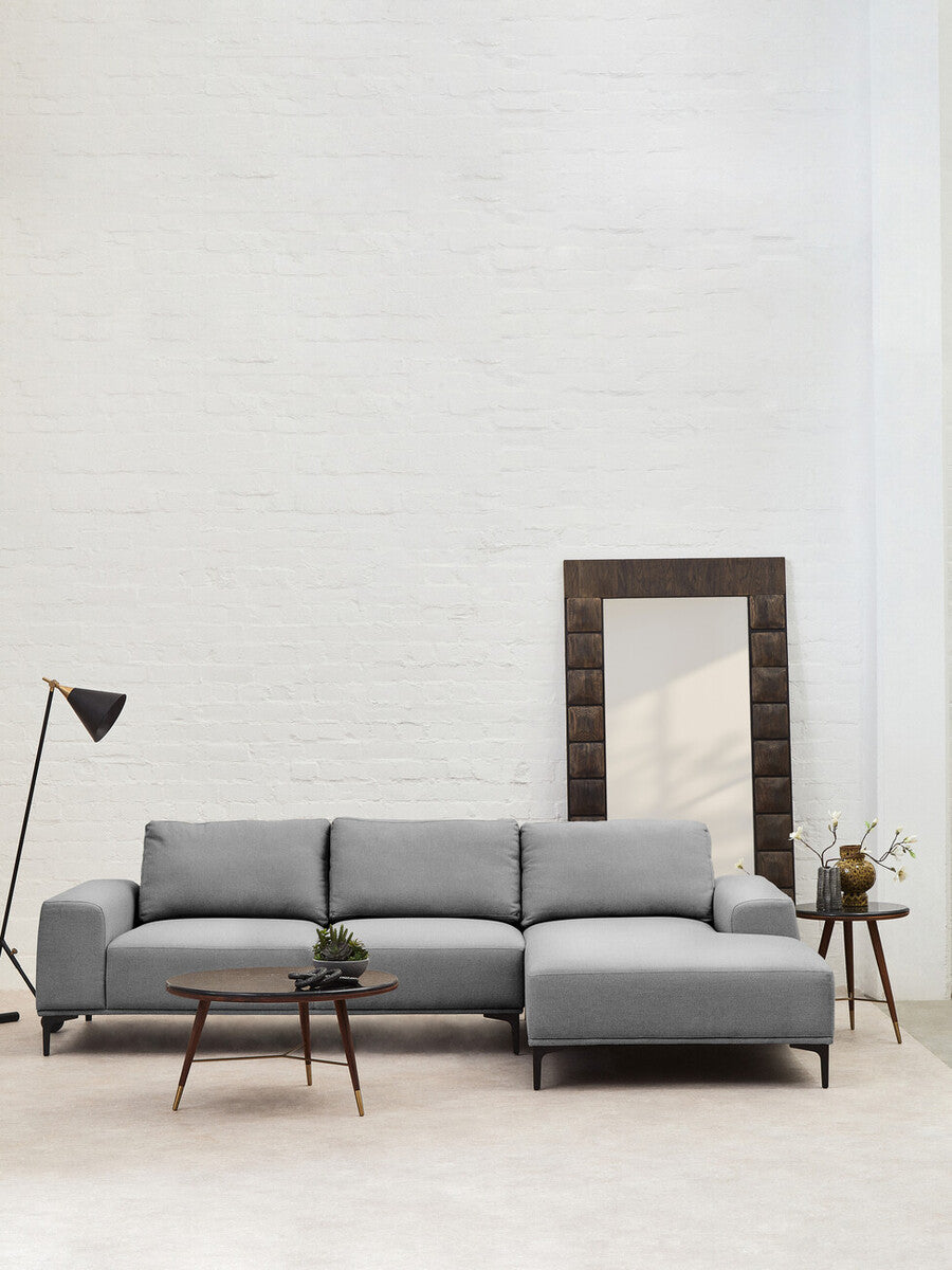 3 Seater Grey Fabric Right Chaise Sofa, Toulon