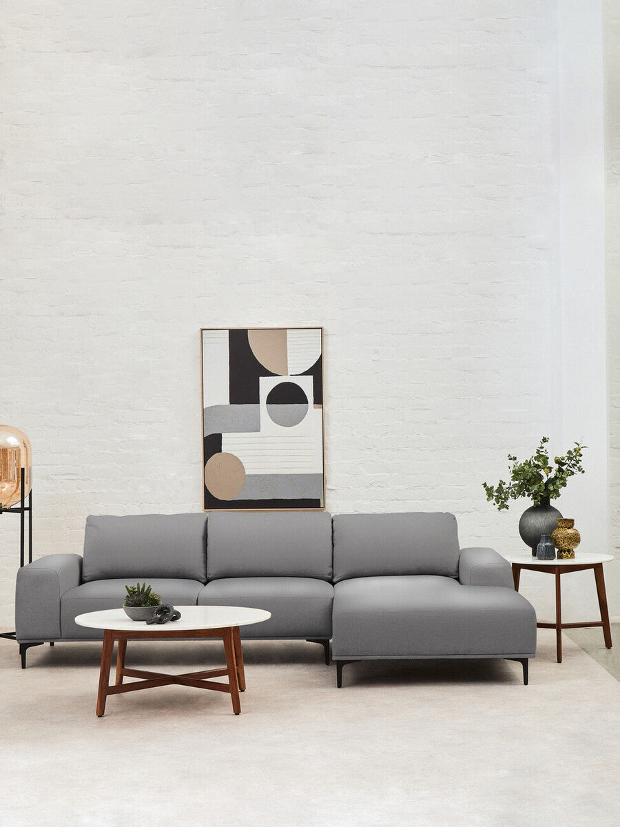 3 Seater Grey Fabric Right Chaise Sofa, Toulon