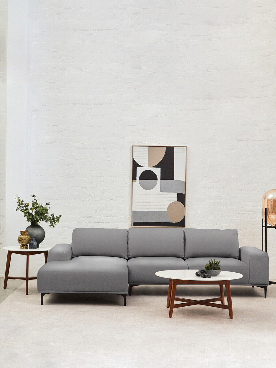 3 Seater Grey Fabric Right Chaise Sofa, Toulon