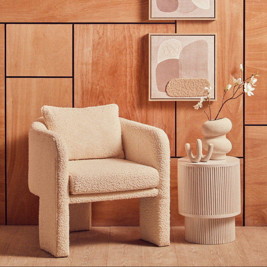 Ozzero Ivory Boucle Curved Armchair